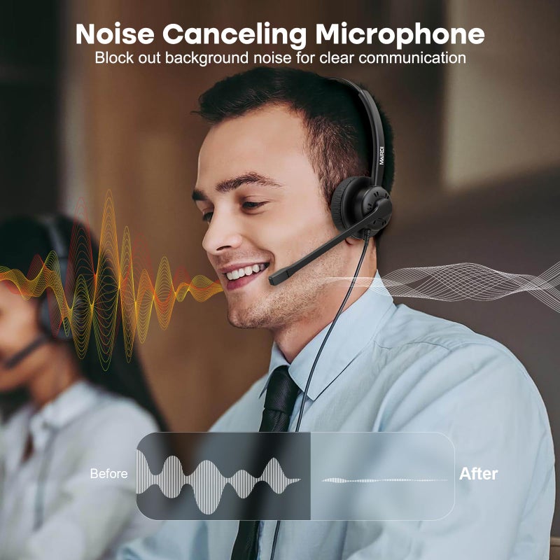 MAIRDI Phone Headset with Noise Canceling Microphone, Call Center Office Headset with RJ9 Jack & 3.5mm Connector for Landline Deskphone Cell Phone PC Laptop, Telephone Headset Work for Polycom - Image 2